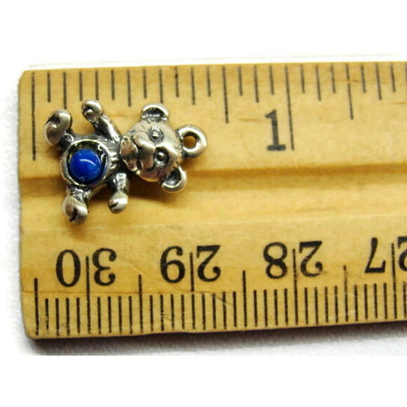 925 Lapis Bear Sterling Silver Pendant Charm Patina Vintage - Picture 6 of 8